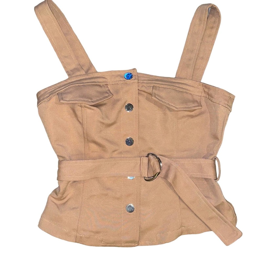 Forever 21 camel snap button sleeveless top